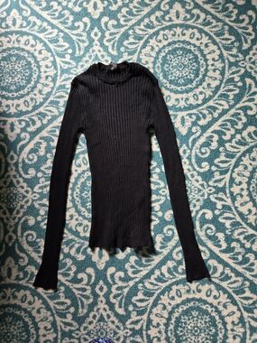 Dynamite Black Ribbed Long-Sleeve Mock Neck Top